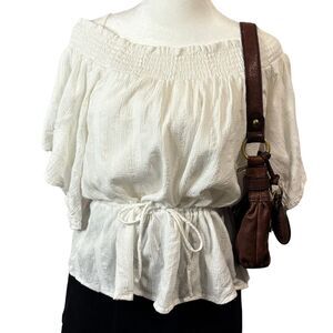 Abercrombie & Fitch Smocked Peplum Top White Size S